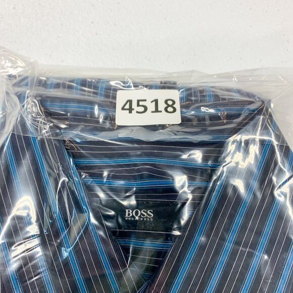 Hugo Boss Dress Shirt Mens 15.75 40 Black Blue Stripe Business Casual‎ Designer - Picture 11 of 11